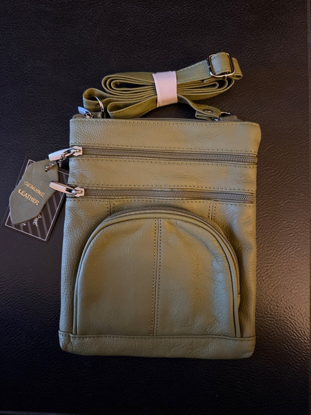 Roma Leathers Genuine Leather Olive Crossbody Bag